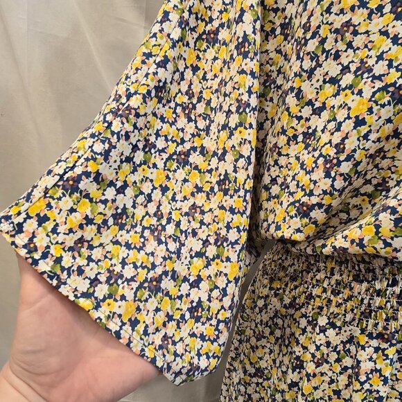 Staccato Dress Blue & Yellow Floral Size Large Fit-to-flare Smocked Waist - Picture 5 of 11